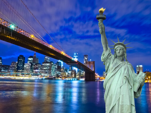 New York skyline and Liberty Statue